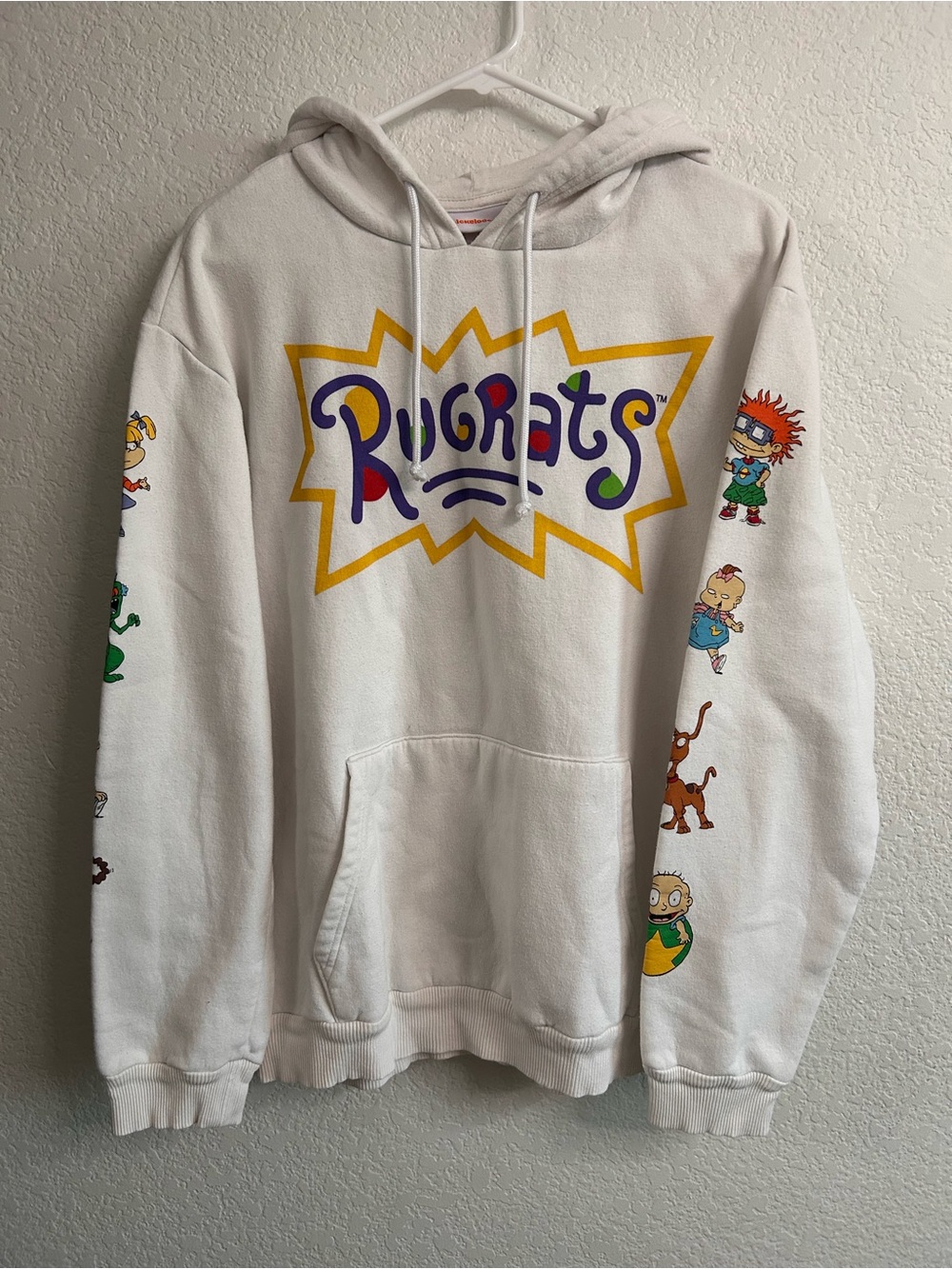 Nickelodeon White Rugrats Logo Hoodie with Character Sleeve Art